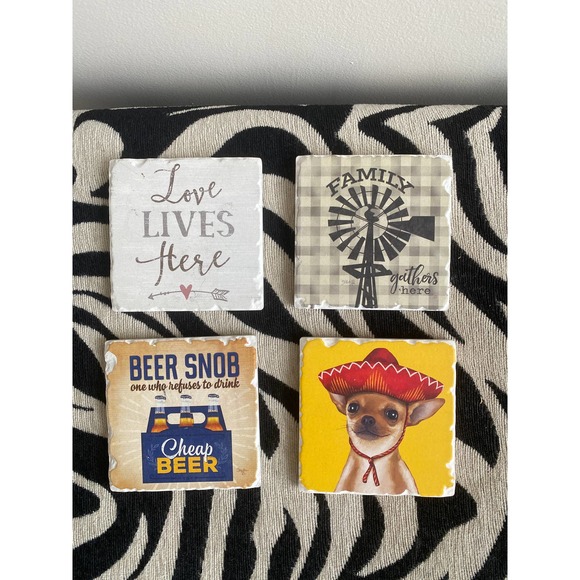 Set of (4) clay coasters w/ cork bottom - Picture 1 of 6